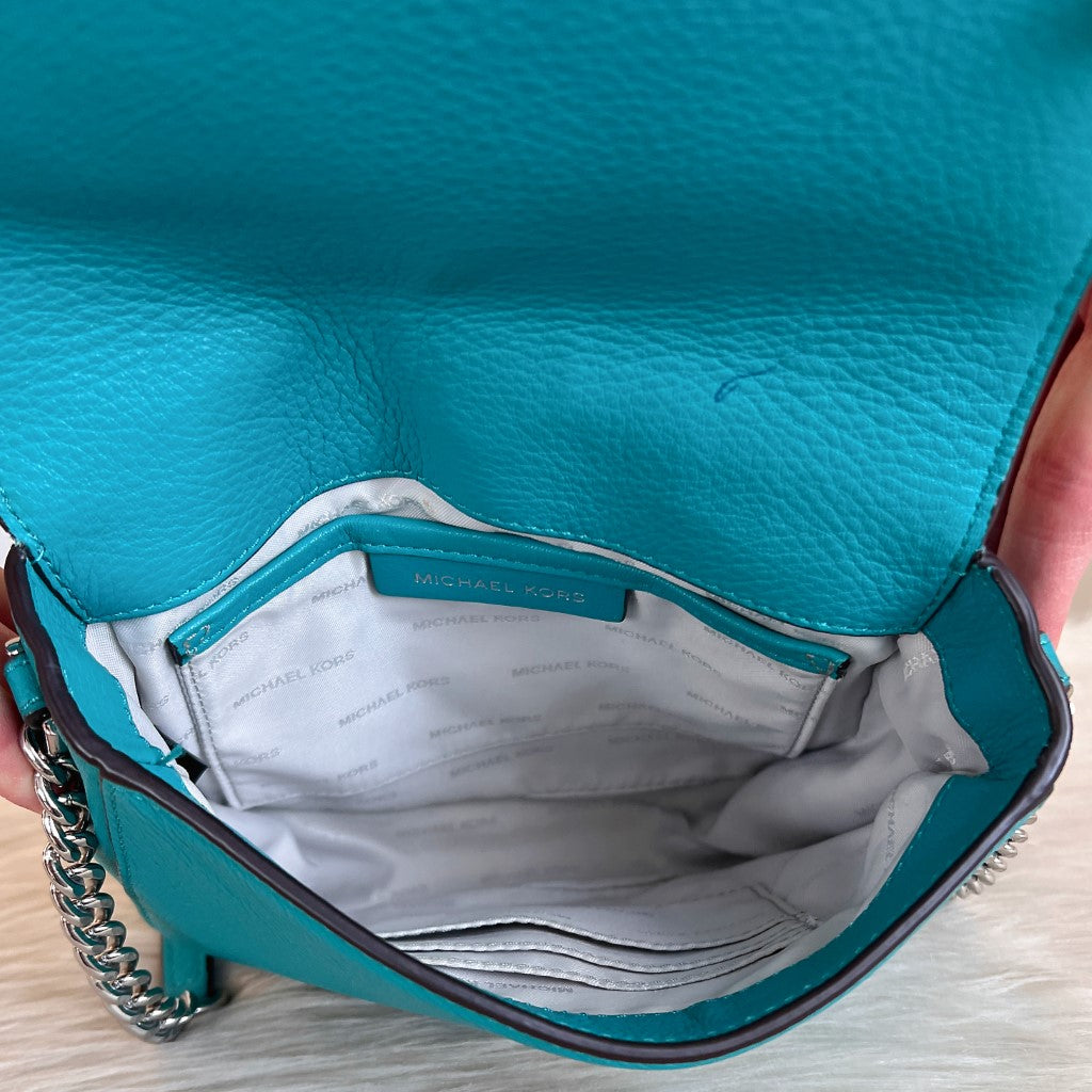 Michael Kors Teal Leather Chain Detail Crossbody Shoulder Bag
