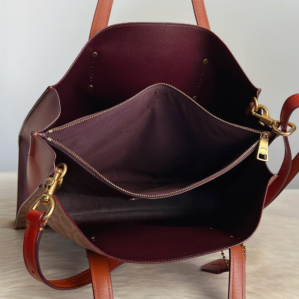 Coach Caramel Leather Monogram Triple Compartment 2 Way Shoulder Bag Like New