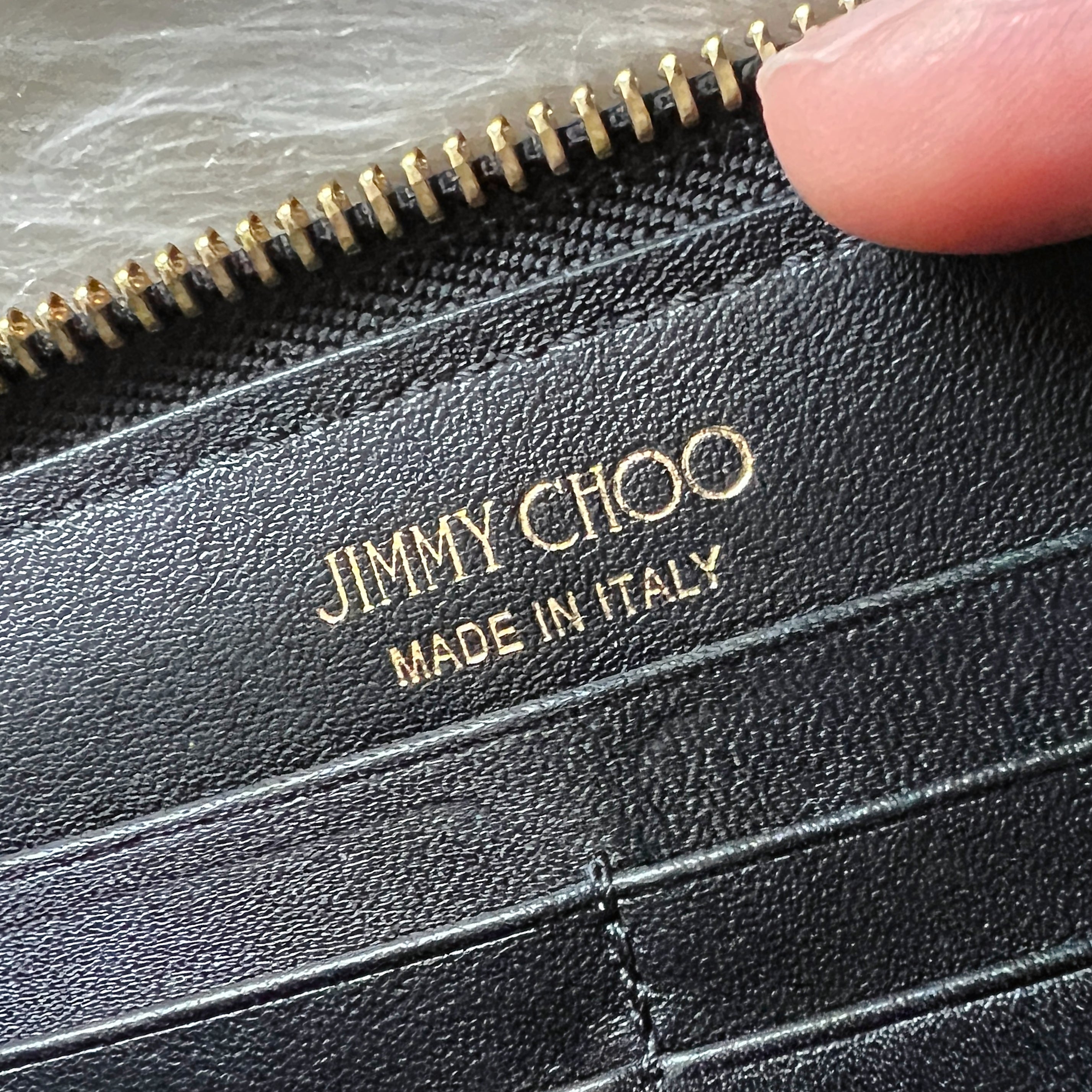 Jimmy Choo Black Leather Star Studs Zip Compartment Long Wallet Like New