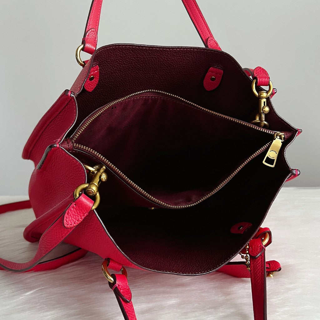 Coach Fuchsia Leather Triple Compartment Career 2 Way Shoulder Bag Like New