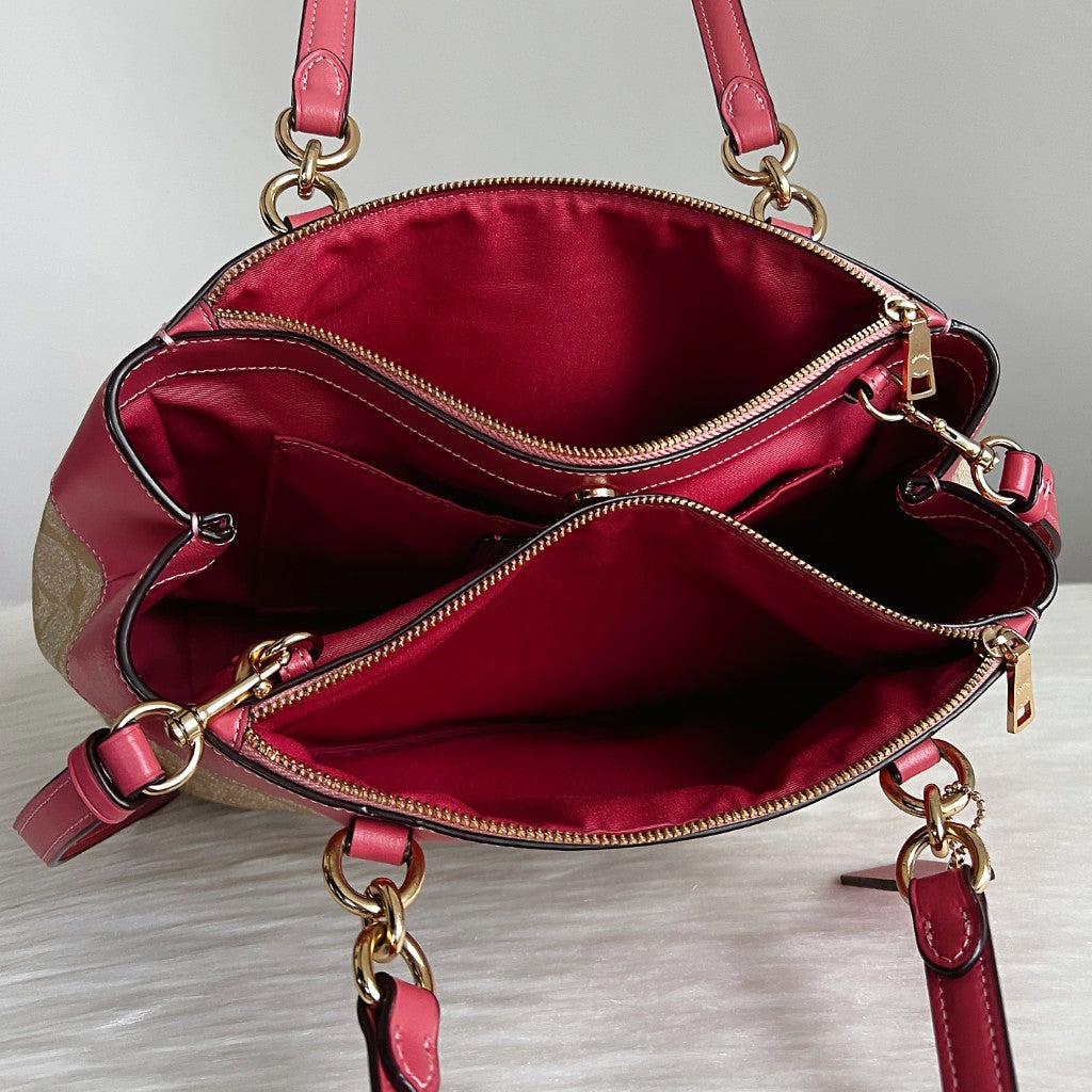 Coach Pink Leather Monogram Triple Compartment 2 Way Shoulder Bag Like New