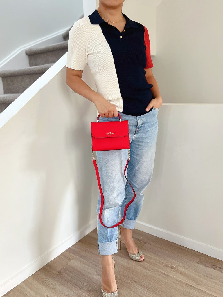 Kate Spade Red Leather Front Logo Small 2 Way Shoulder Bag Like New