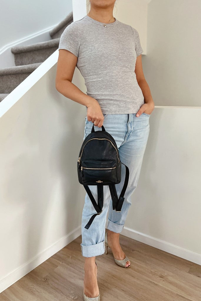 Coach Black Pebbled Leather Double Compartment Small Backpack Excellent