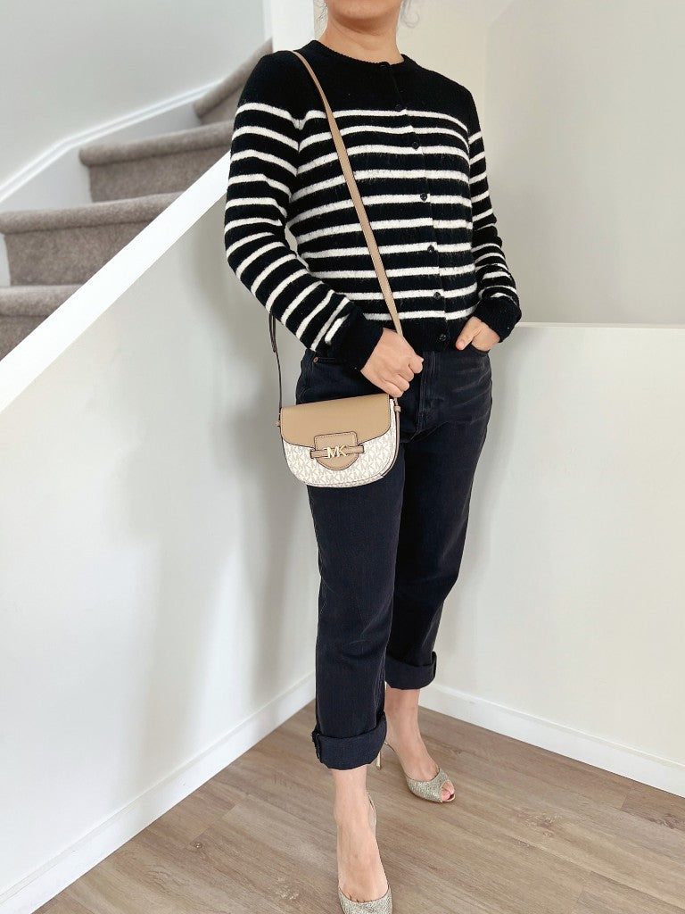 Michael Kors Mocha Leather Monogram Front Logo Crossbody Shoulder Bag Like New