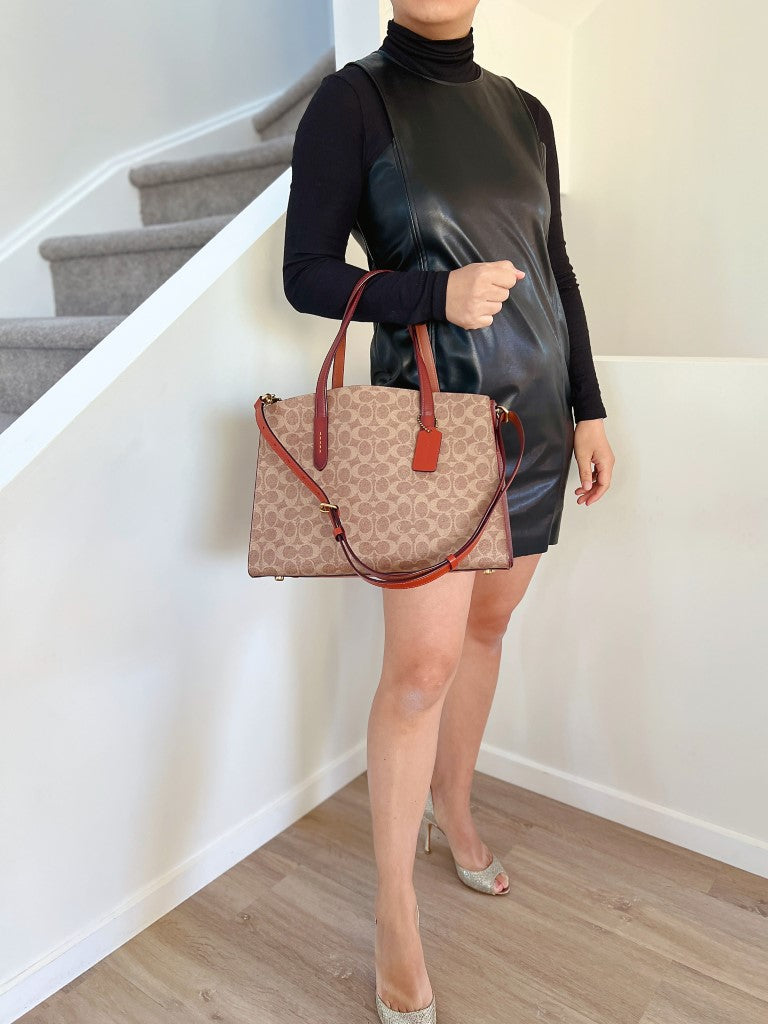 Coach Caramel Leather Monogram Triple Compartment 2 Way Shoulder Bag Like New