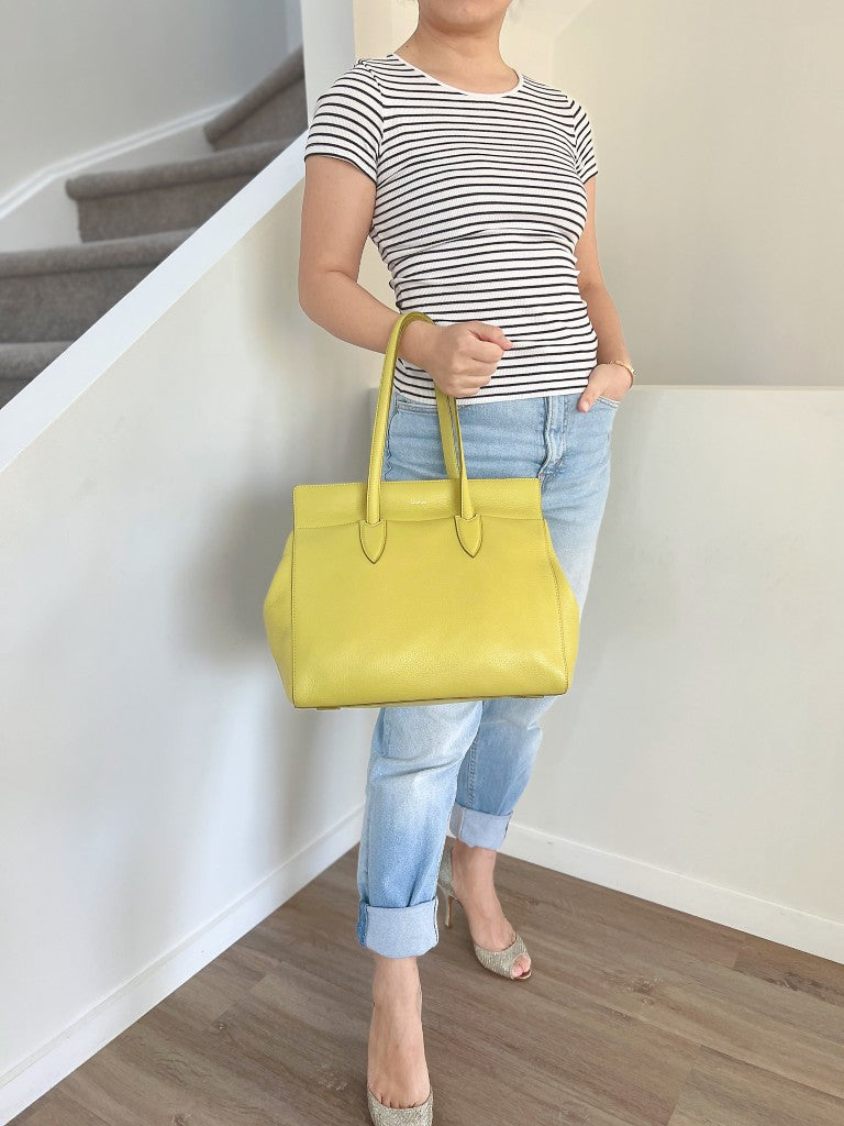Max Mara Lime Leather Career Shoulder Bag + Pouch Excellent
