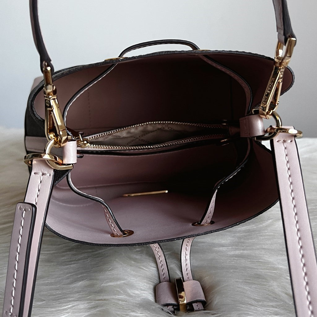 Michael Kors Pink Leather Drawstring Bucket 2 Way Shoulder Bag + Pouch Like New