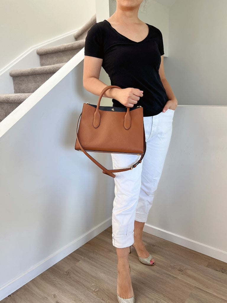 Ralph Lauren Caramel Leather Triple Compartment 2 Way Shoulder Bag Excellent