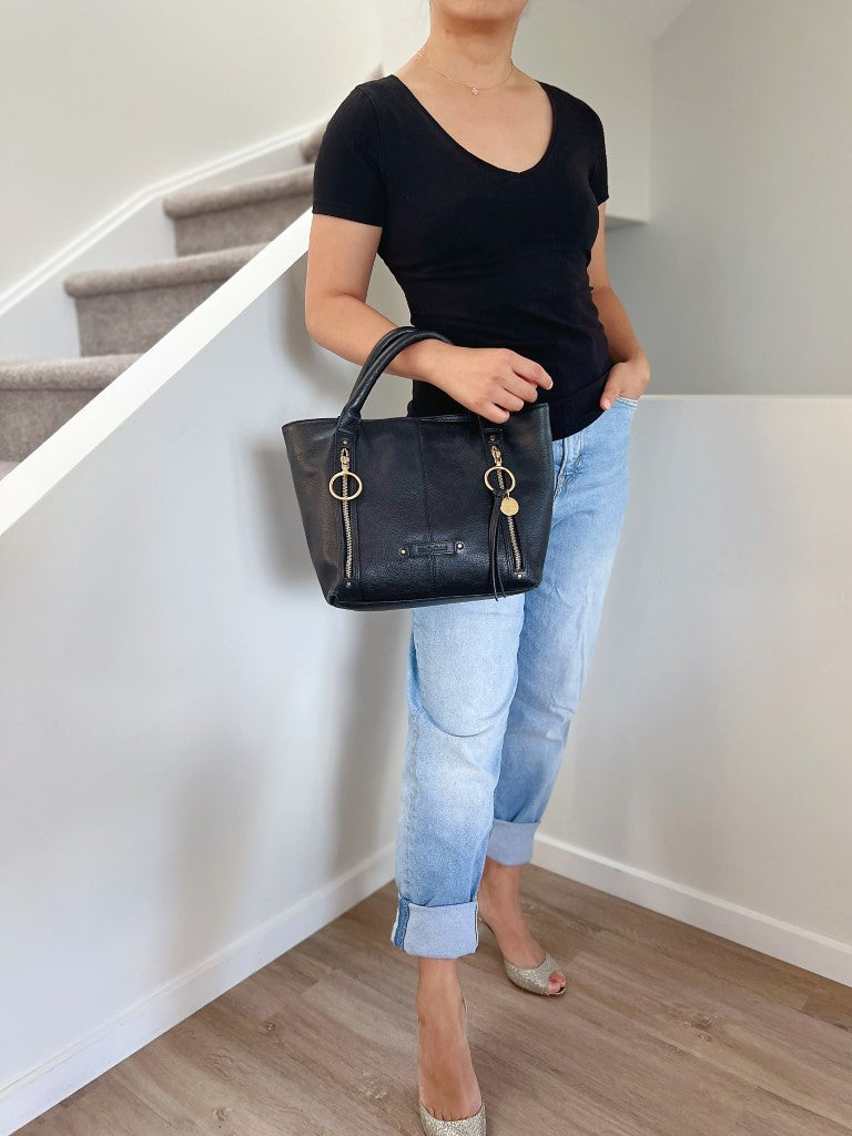 See by Chloe Black Leather Front Ring Detail Tote Bag