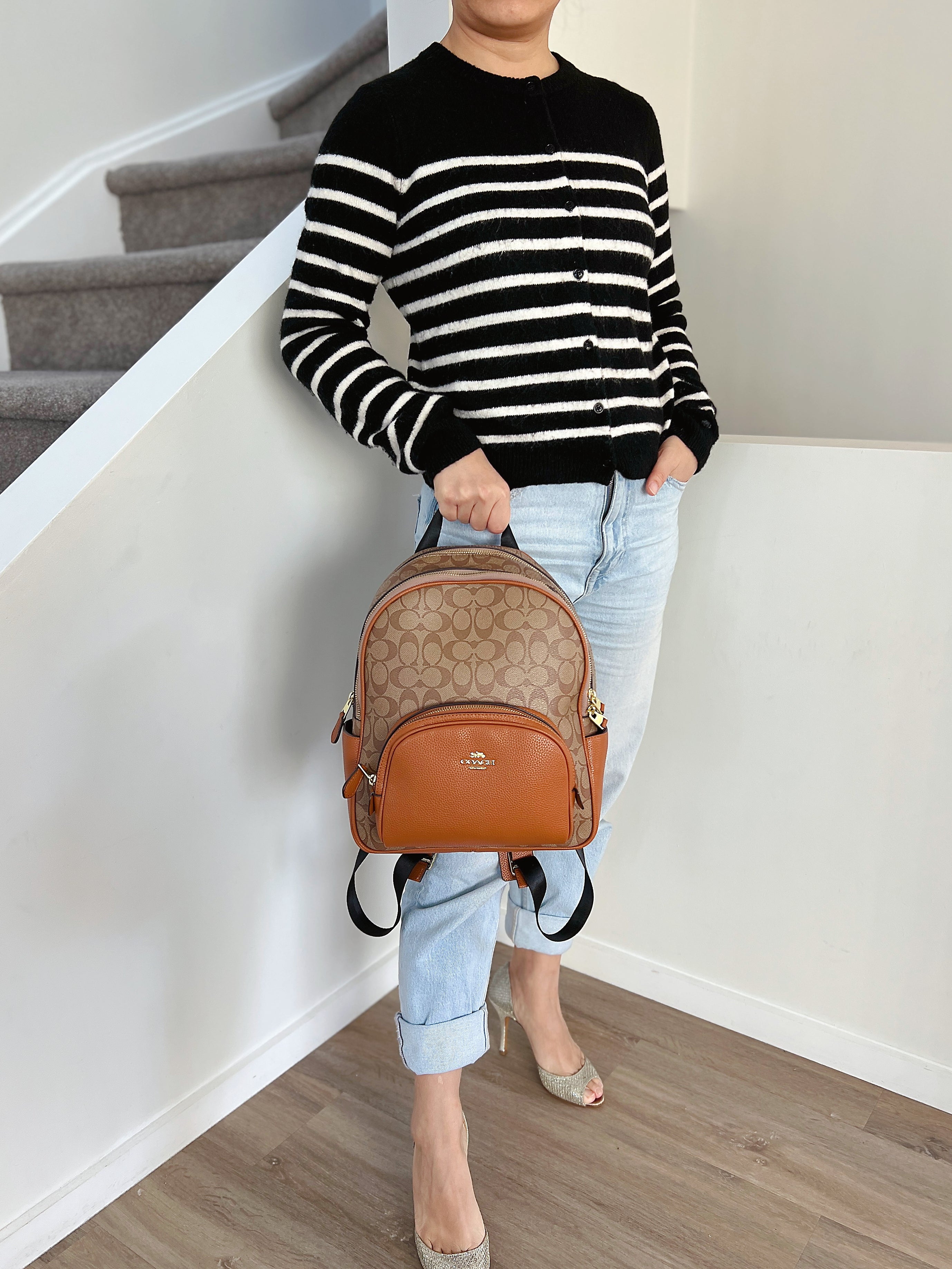 Coach Caramel Leather Monogram Double Compartment Backpack Like New