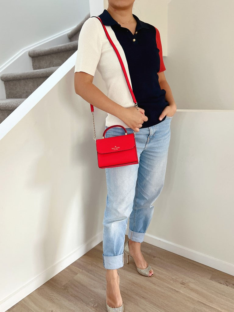 Kate Spade Red Leather Front Logo Small 2 Way Shoulder Bag Like New