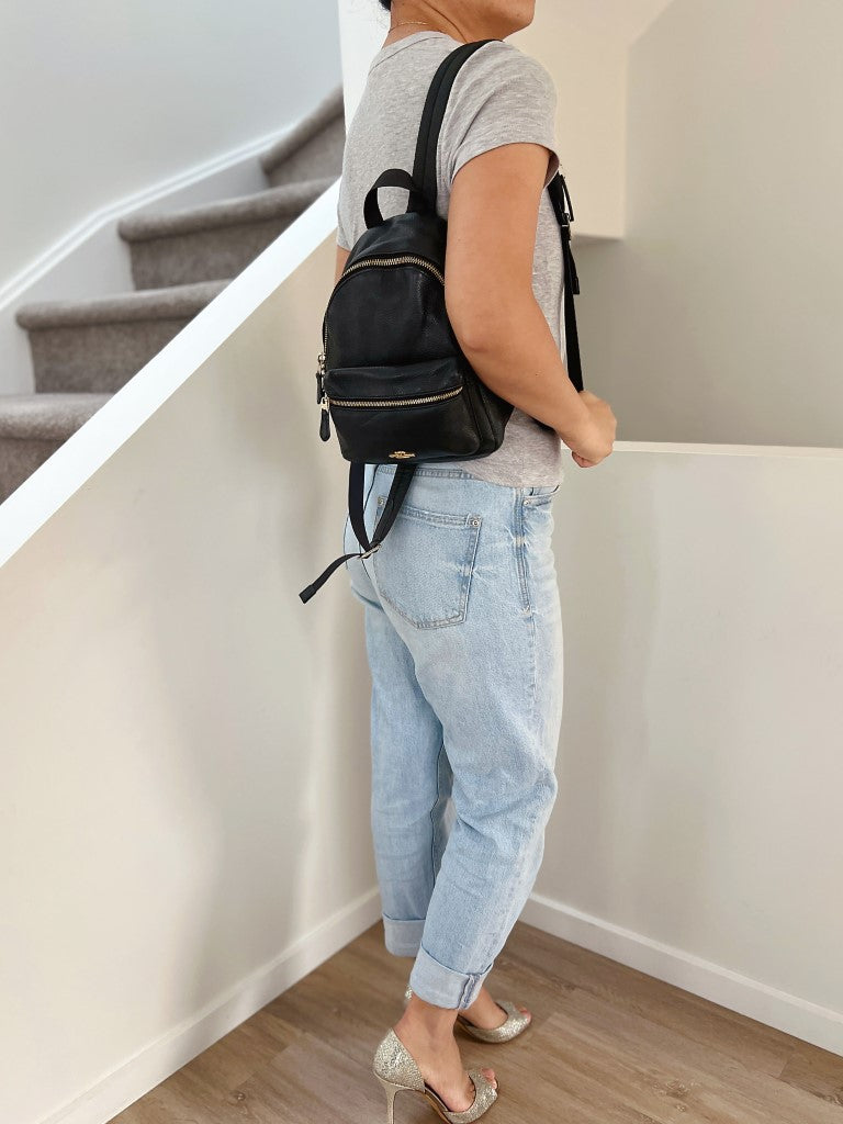 Coach Black Pebbled Leather Double Compartment Small Backpack Excellent