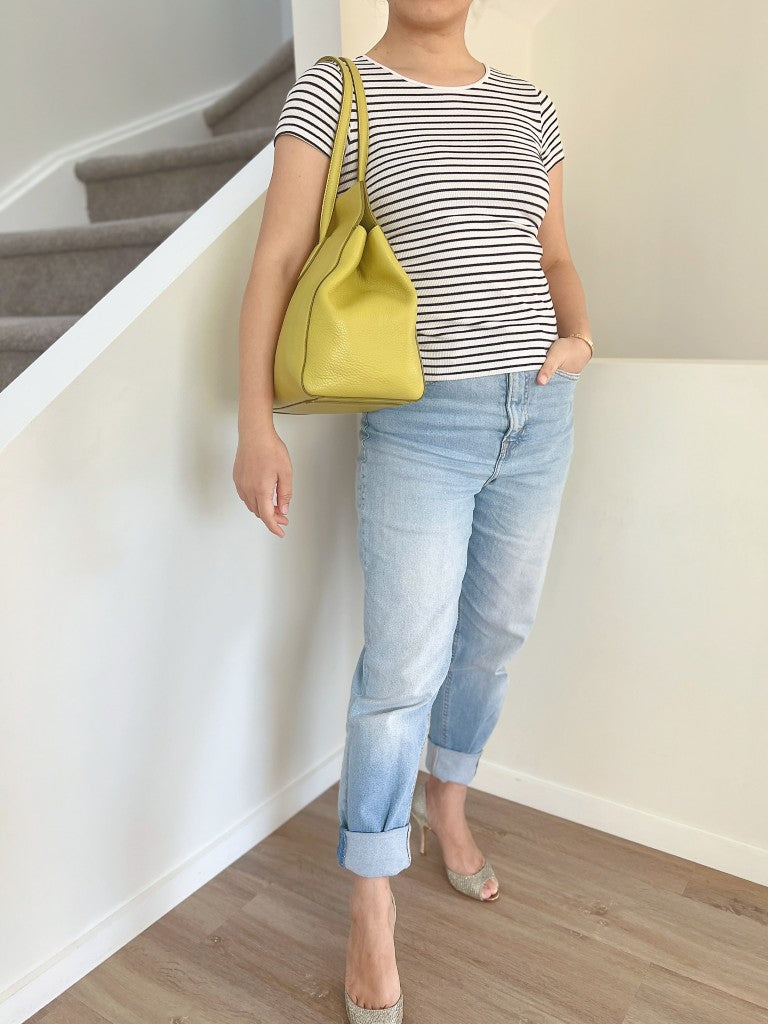 Max Mara Lime Leather Career Shoulder Bag + Pouch Excellent