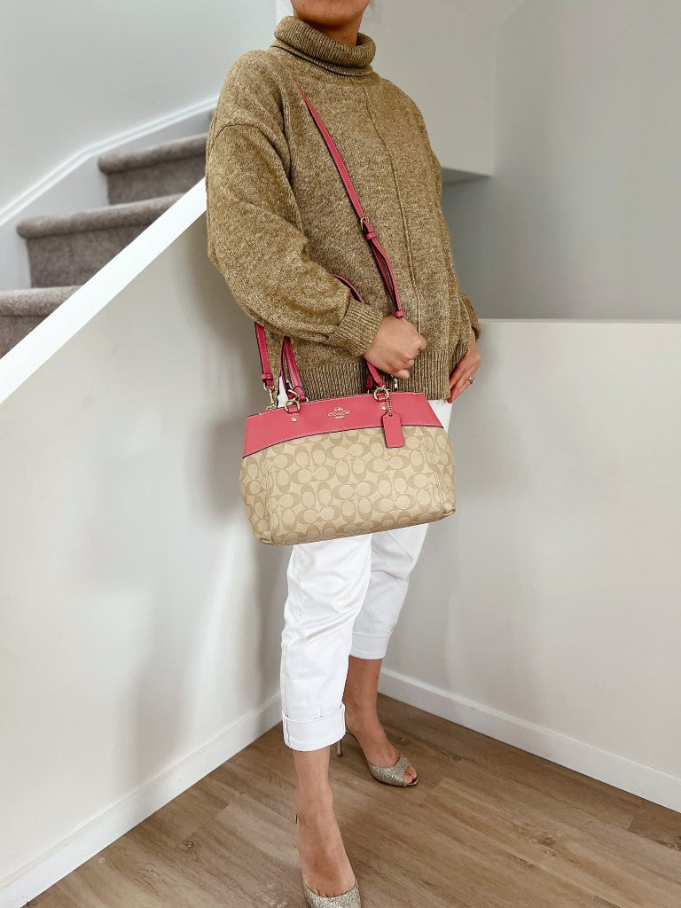 Coach Pink Leather Monogram Triple Compartment 2 Way Shoulder Bag Like New