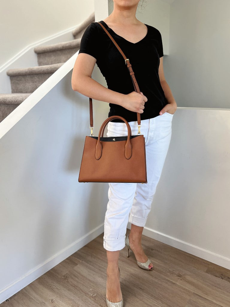 Ralph Lauren Caramel Leather Triple Compartment 2 Way Shoulder Bag Excellent