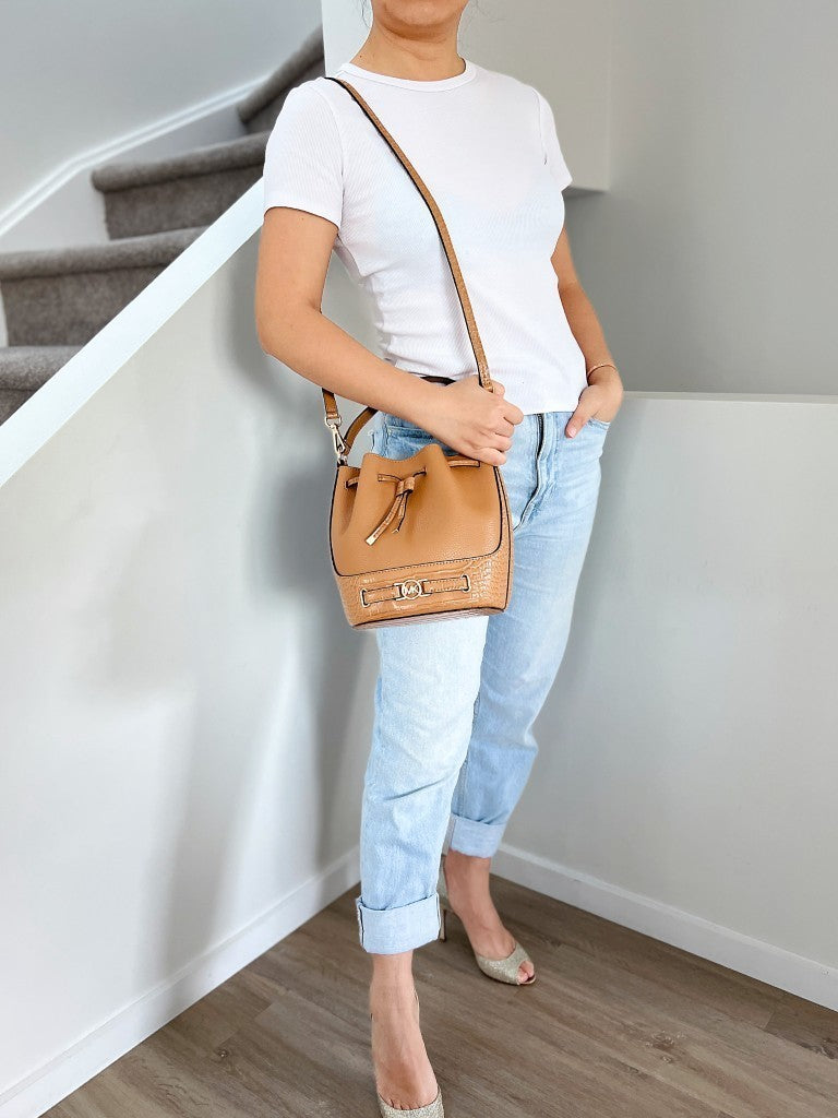 Michael Kors Caramel Leather Drawstring Bucket 2 Way Shoulder Bag Like New