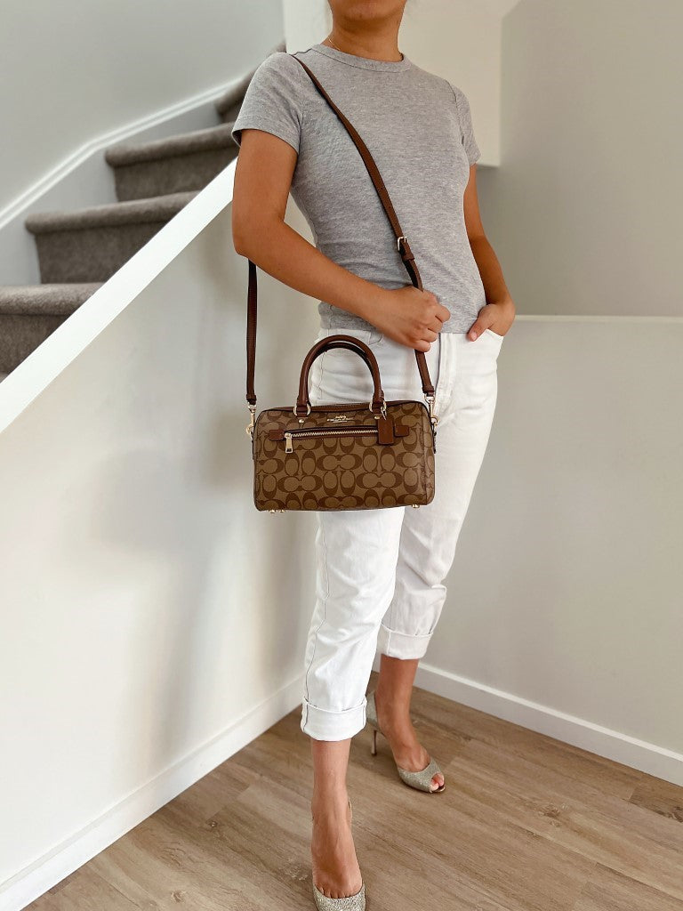 Coach Caramel Leather Monogram Boston 2 Way Shoulder Bag Like New