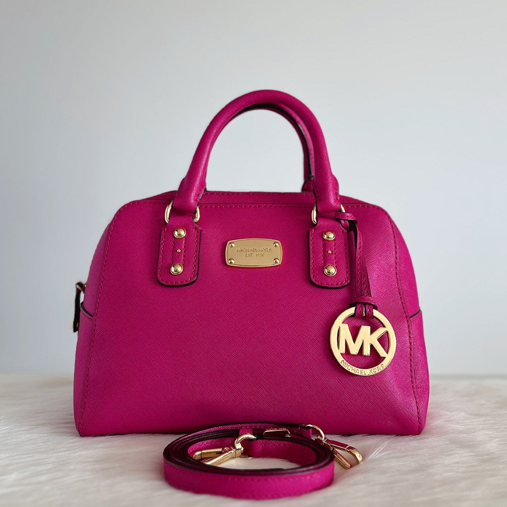 Michael Kors Fuchsia Leather Boston 2 Way Shoulder Bag Excellent