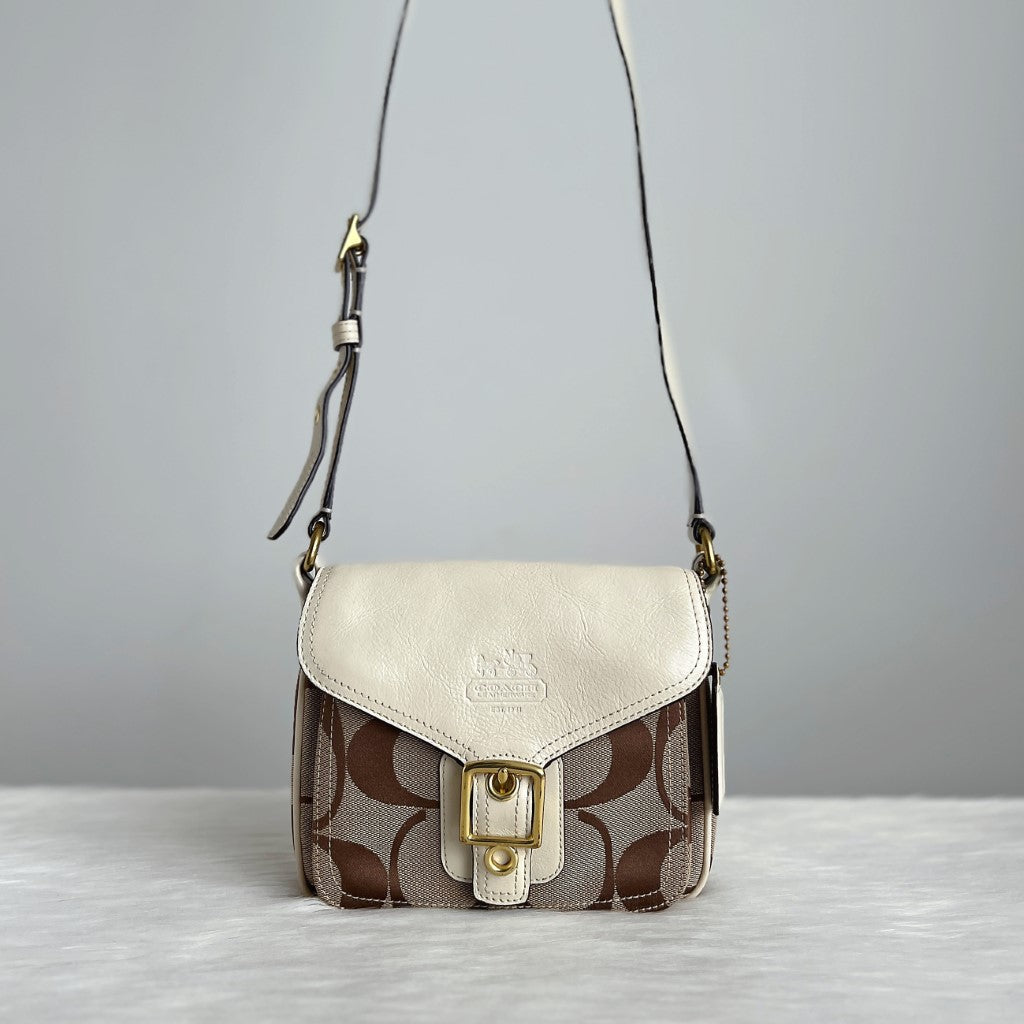 Coach Creamy Leather Monogram Buckle Crossbody Shoulder Bag Excellent