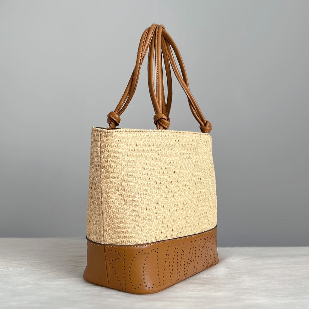 Nina Ricci Caramel Leather Straw Triple Compartment Shoulder Bag