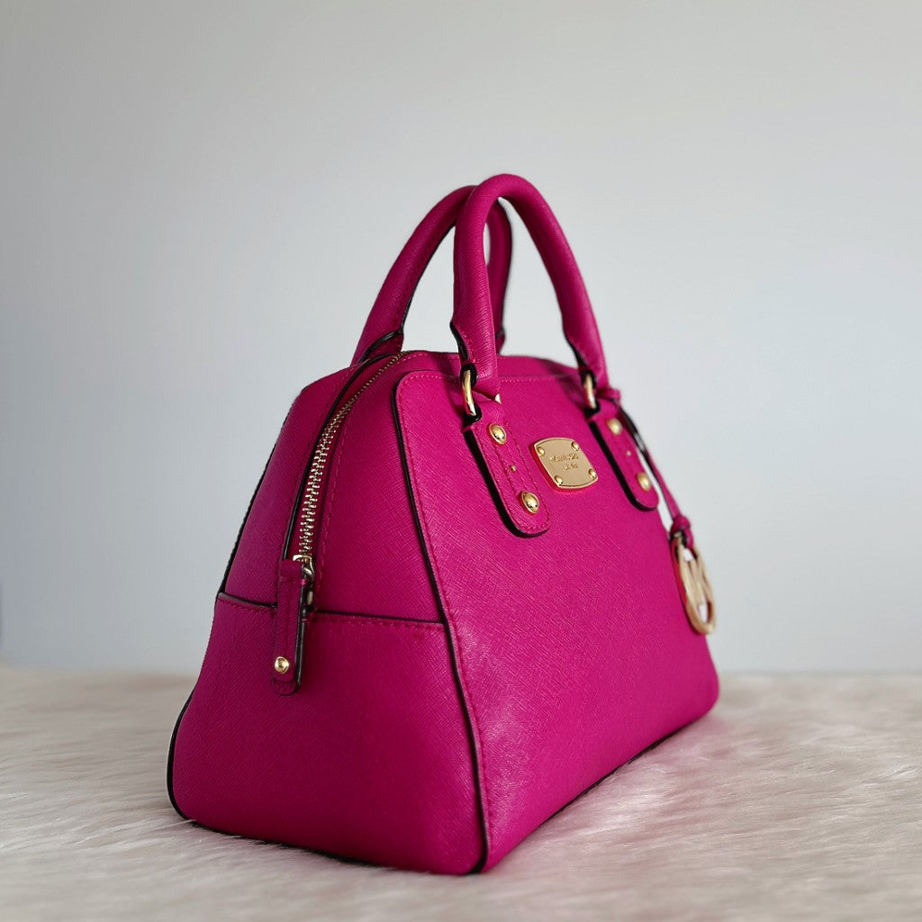 Michael Kors Fuchsia Leather Boston 2 Way Shoulder Bag Excellent
