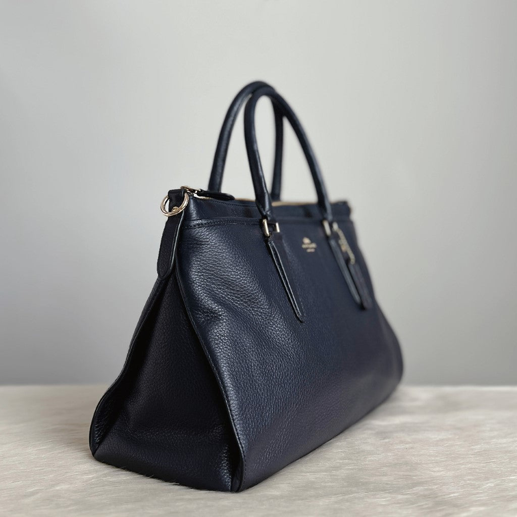 Coach Navy Leather Triple Compartment Career 2 Way Shoulder Bag Excellent