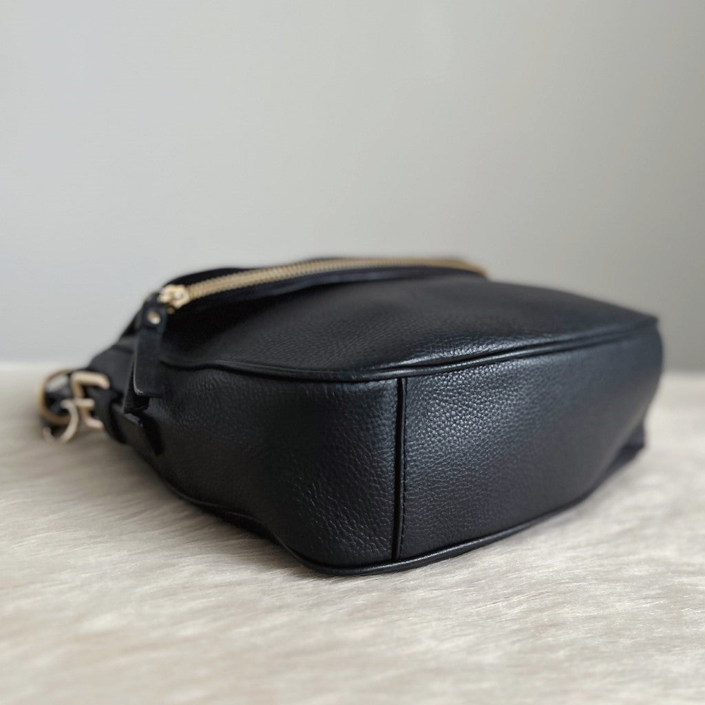 Kate Spade Black Leather Front Logo Zip Detail Shoulder Bag Like New