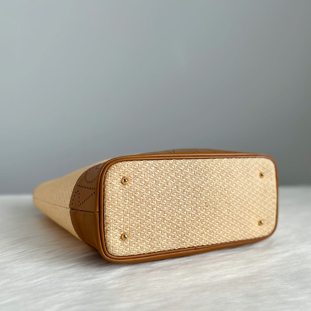 Nina Ricci Caramel Leather Straw Triple Compartment Shoulder Bag