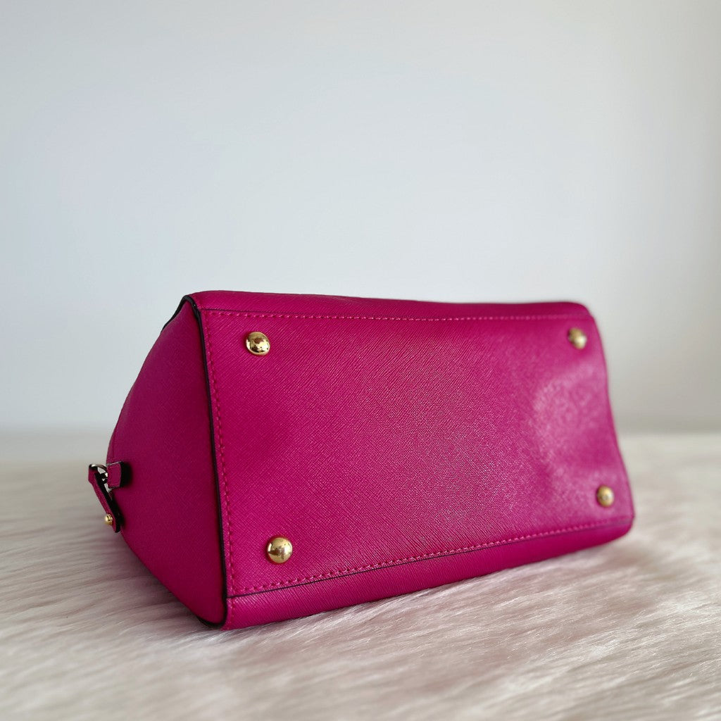 Michael Kors Fuchsia Leather Boston 2 Way Shoulder Bag Excellent