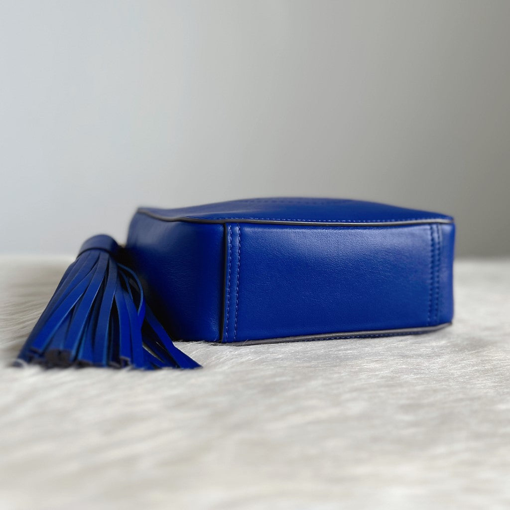 Anya Hindmarch Blue Leather Signature Smily Face Crossbody Shoulder Bag Excellent