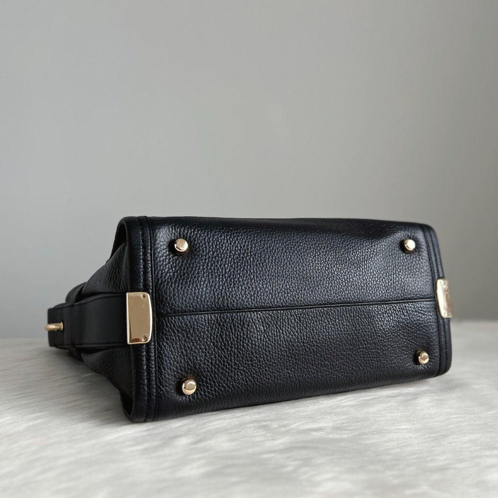 Coach Black Pebble Leather Double Turn Lock Detail 2 Way Shoulder Bag Like New