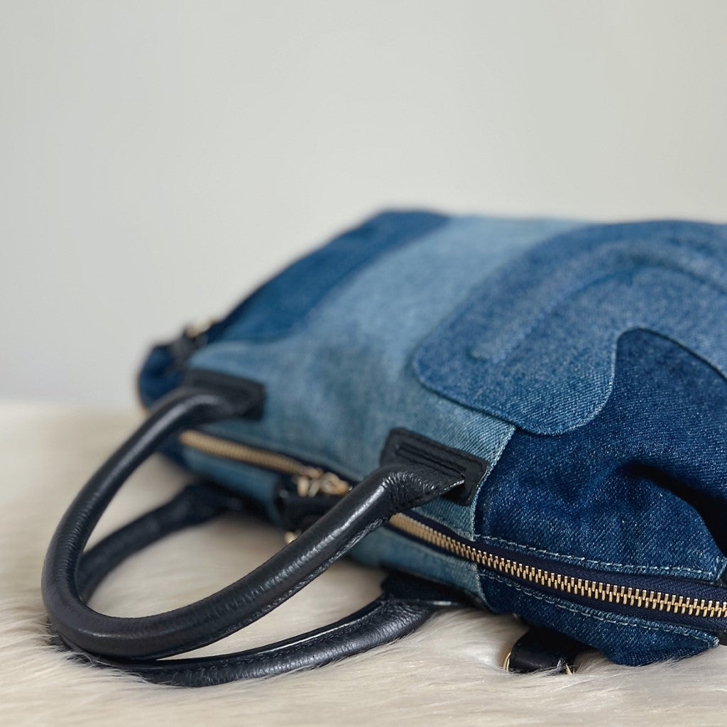 See by Chloe Black Leather Denim Patchwork 2 Way Shoulder Bag Excellent