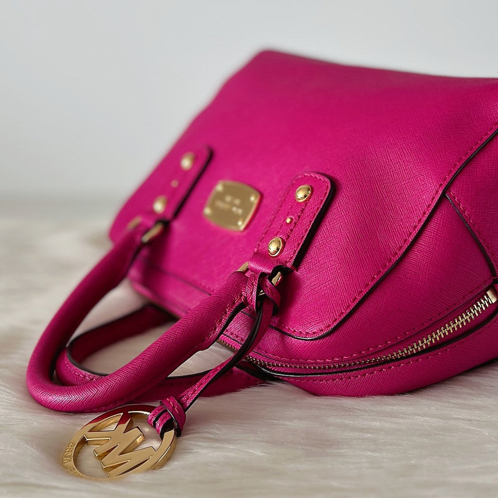 Michael Kors Fuchsia Leather Boston 2 Way Shoulder Bag Excellent