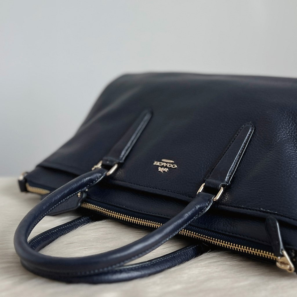 Coach Navy Leather Triple Compartment Career 2 Way Shoulder Bag Excellent