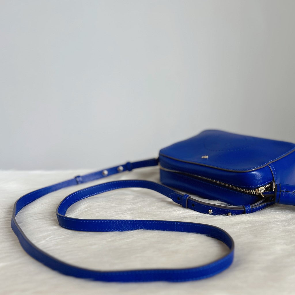 Anya Hindmarch Blue Leather Signature Smily Face Crossbody Shoulder Bag Excellent
