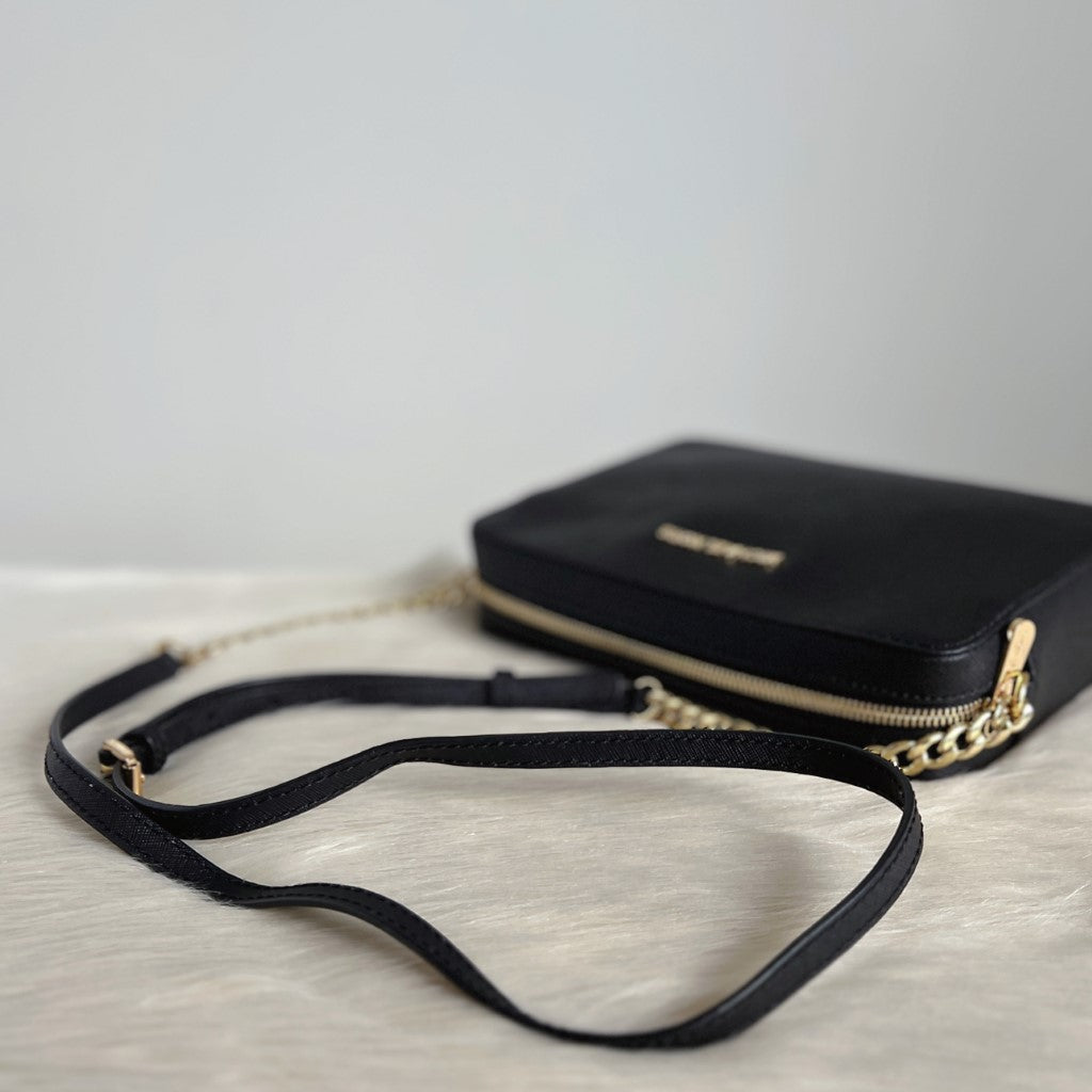 Michael Kors Black Leather Chain Detail Crossbody Shoulder Bag Like New