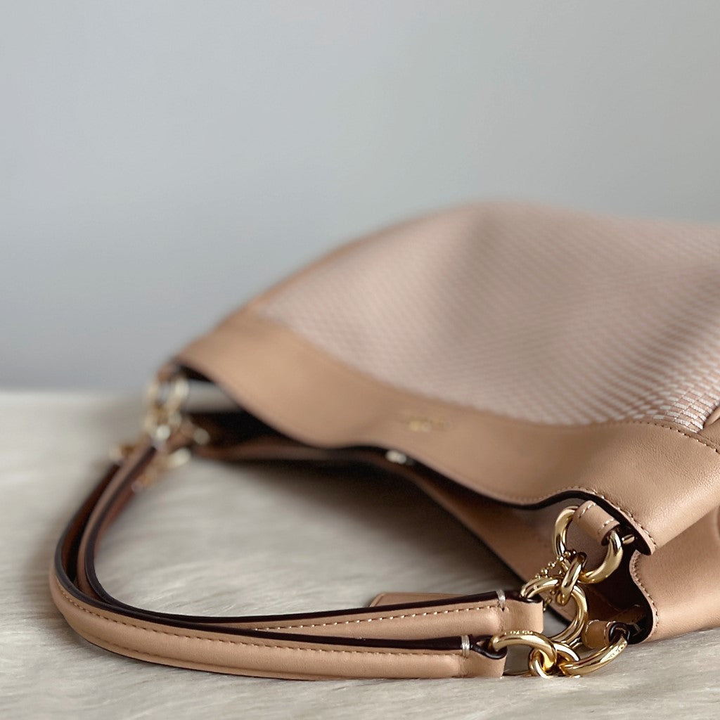 Coach Nude Leather Front Logo Patchwork 2 Way Shoulder Bag Like New