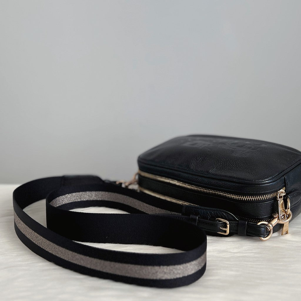 Coach Black Leather Front Logo Double Compartment Crossbody Shoulder Bag Like New