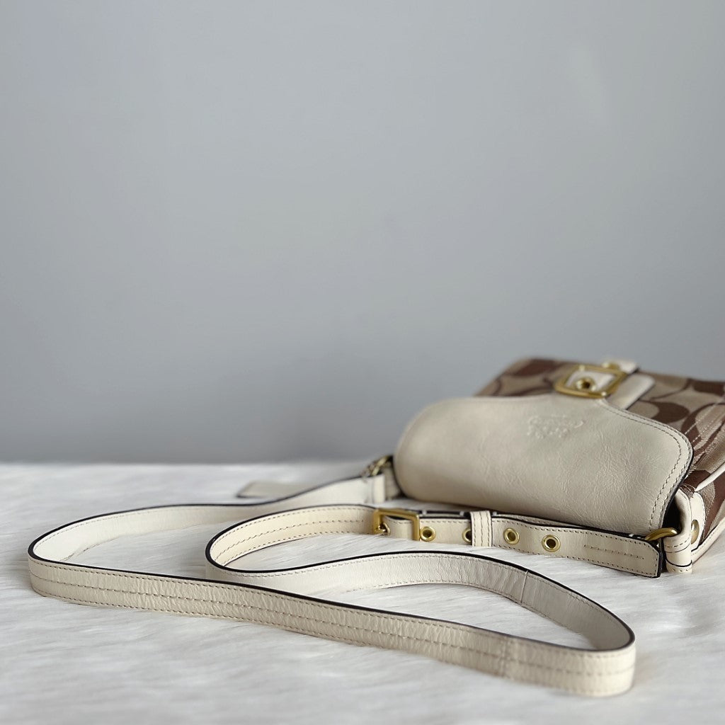 Coach Creamy Leather Monogram Buckle Crossbody Shoulder Bag Excellent