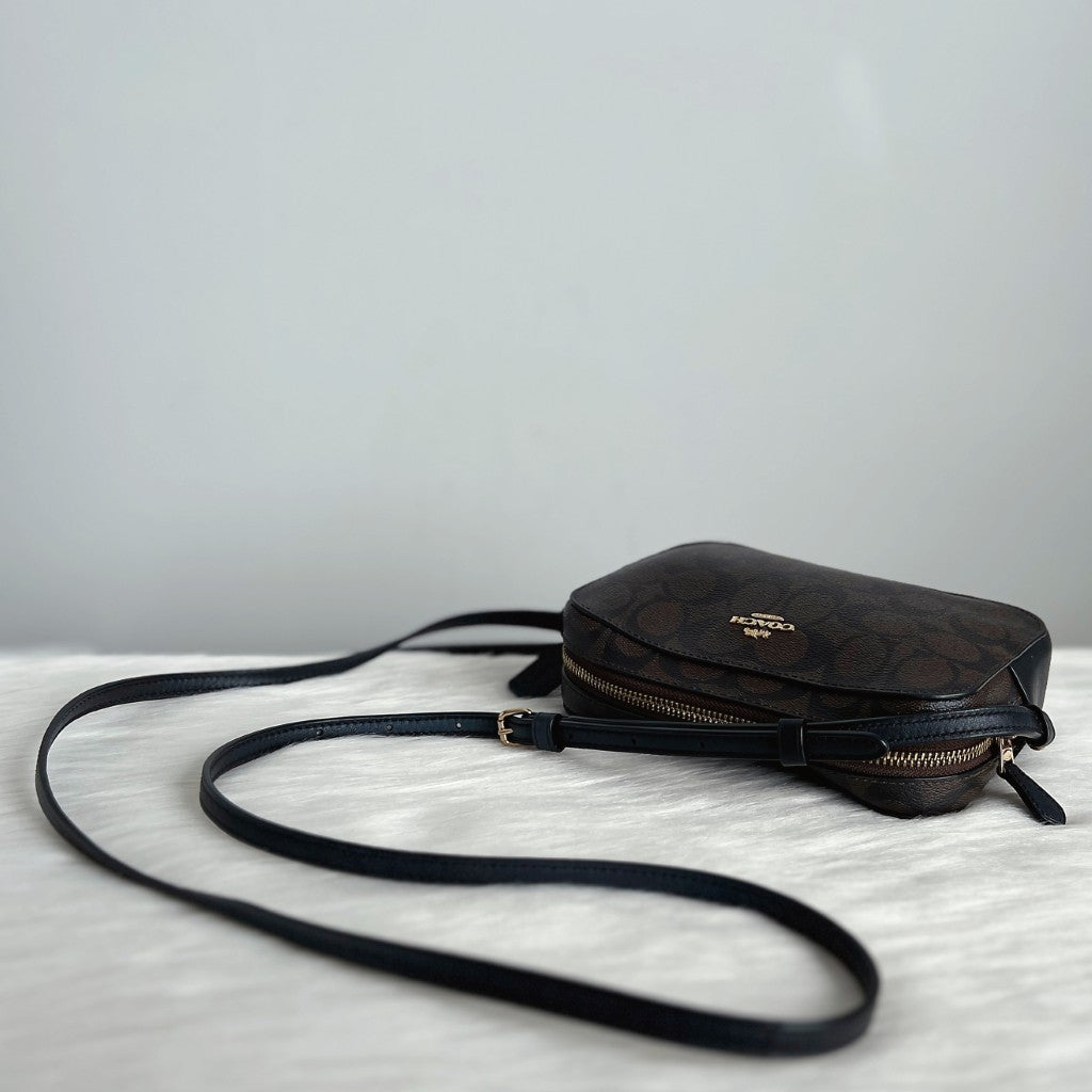 Coach Black Leather Monogram Front Logo Small Crossbody Shoulder Bag Like New