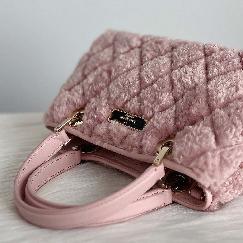 Kate Spade Pink Fur Quilted Small 2 Way Shoulder Bag Like New