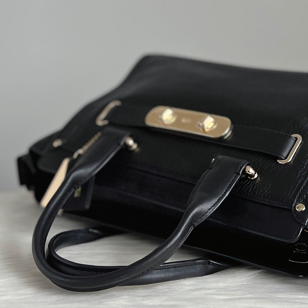 Coach Black Pebble Leather Double Turn Lock Detail 2 Way Shoulder Bag Like New