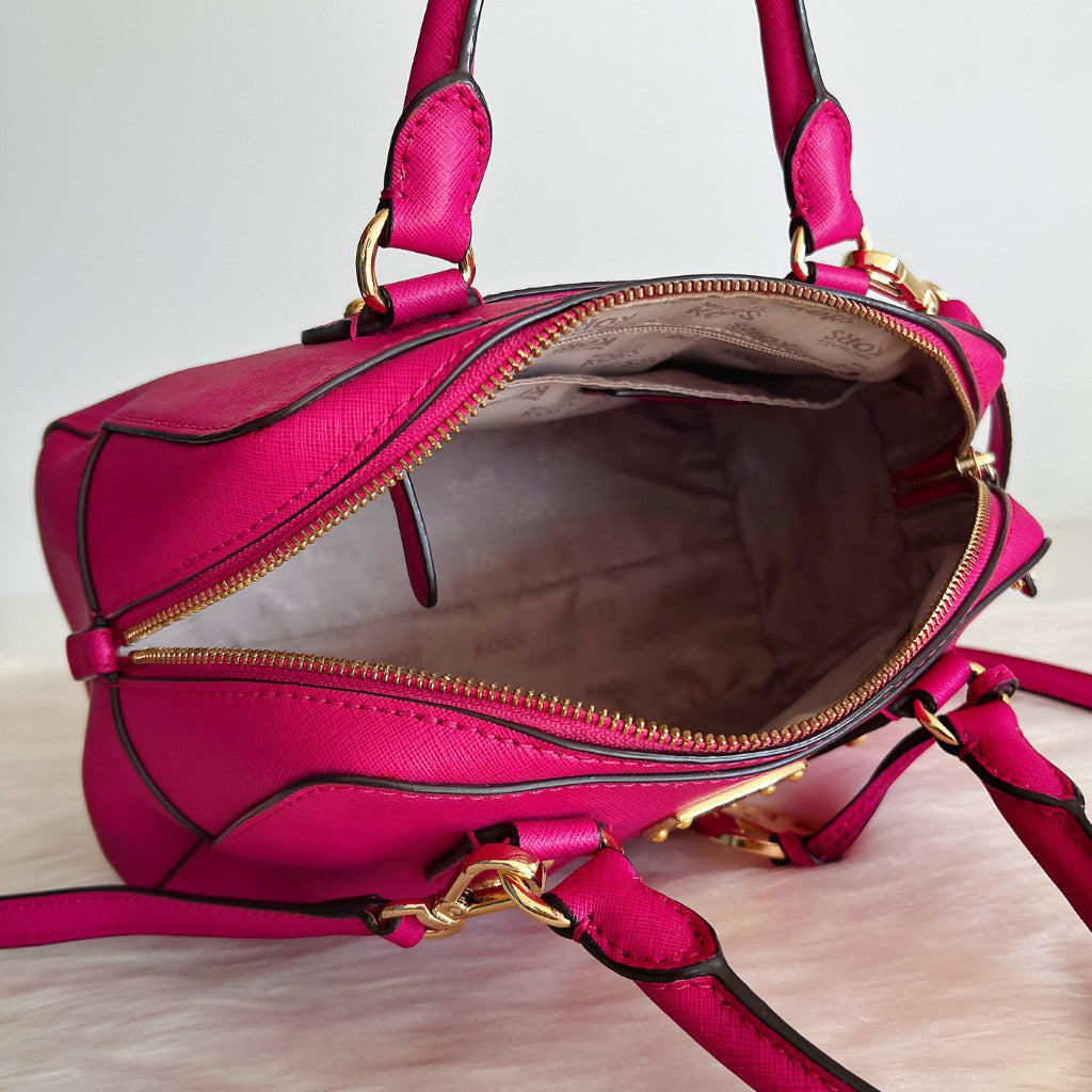 Michael Kors Fuchsia Leather Boston 2 Way Shoulder Bag Excellent