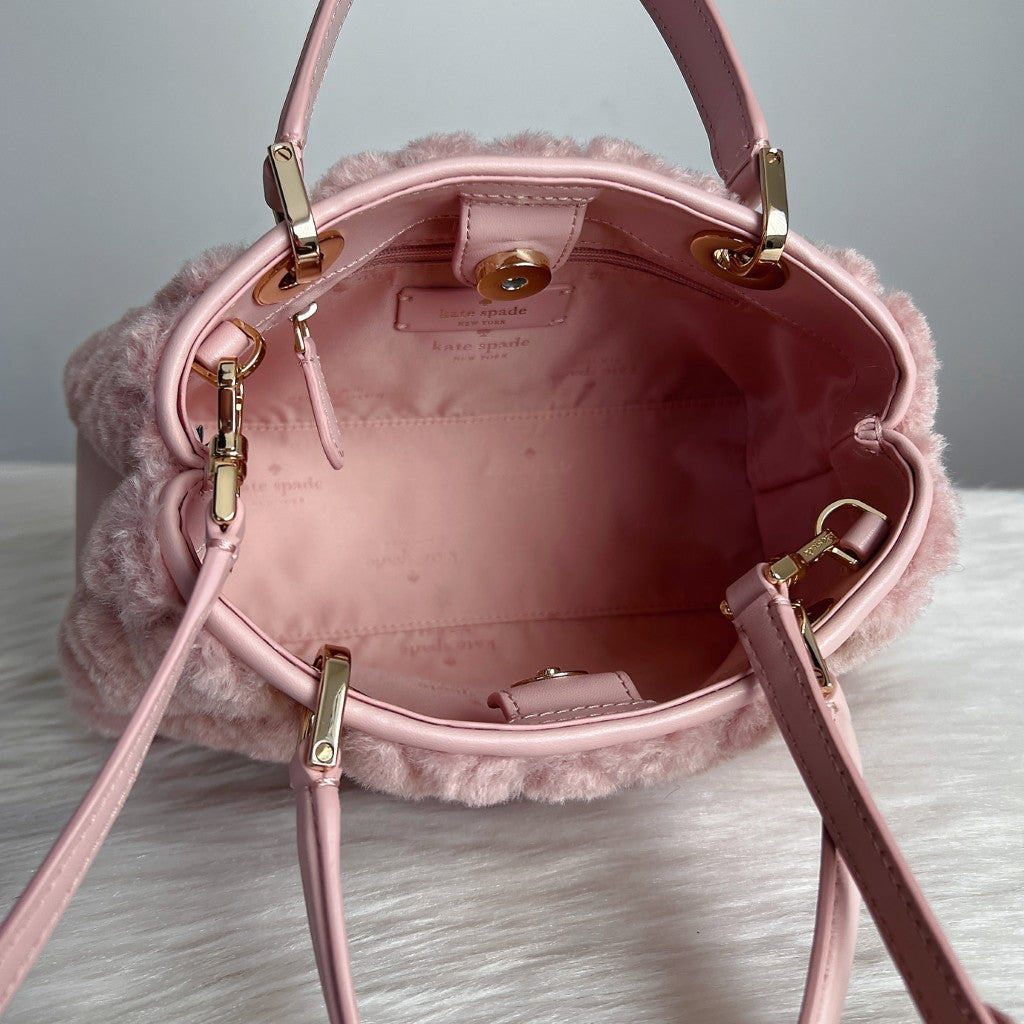 Kate Spade Pink Fur Quilted Small 2 Way Shoulder Bag Like New