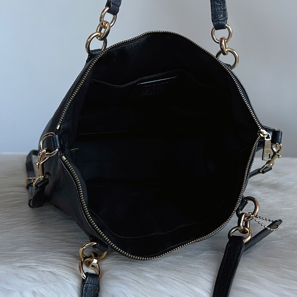 Coach Black Leather Chain Detail 2 Way Shoulder Bag Excellent