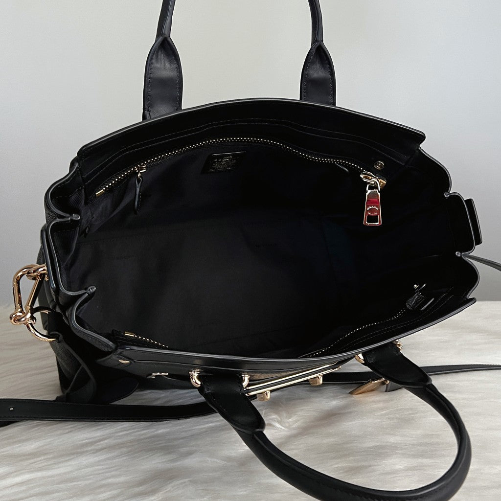 Coach Black Pebble Leather Double Turn Lock Detail 2 Way Shoulder Bag Like New