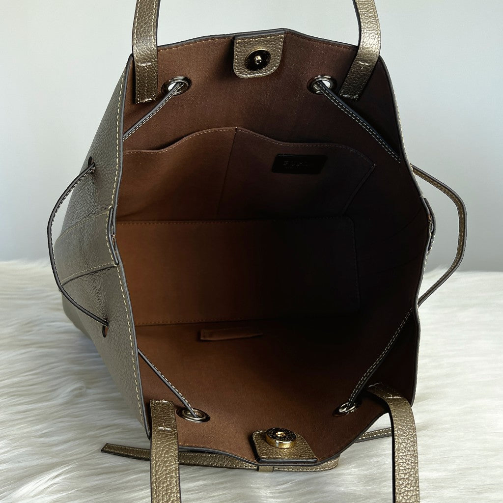 Furla Bronze Leather Bow Tie Carryall Shoulder Bag Like New