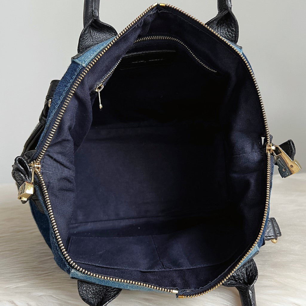 See by Chloe Black Leather Denim Patchwork 2 Way Shoulder Bag Excellent