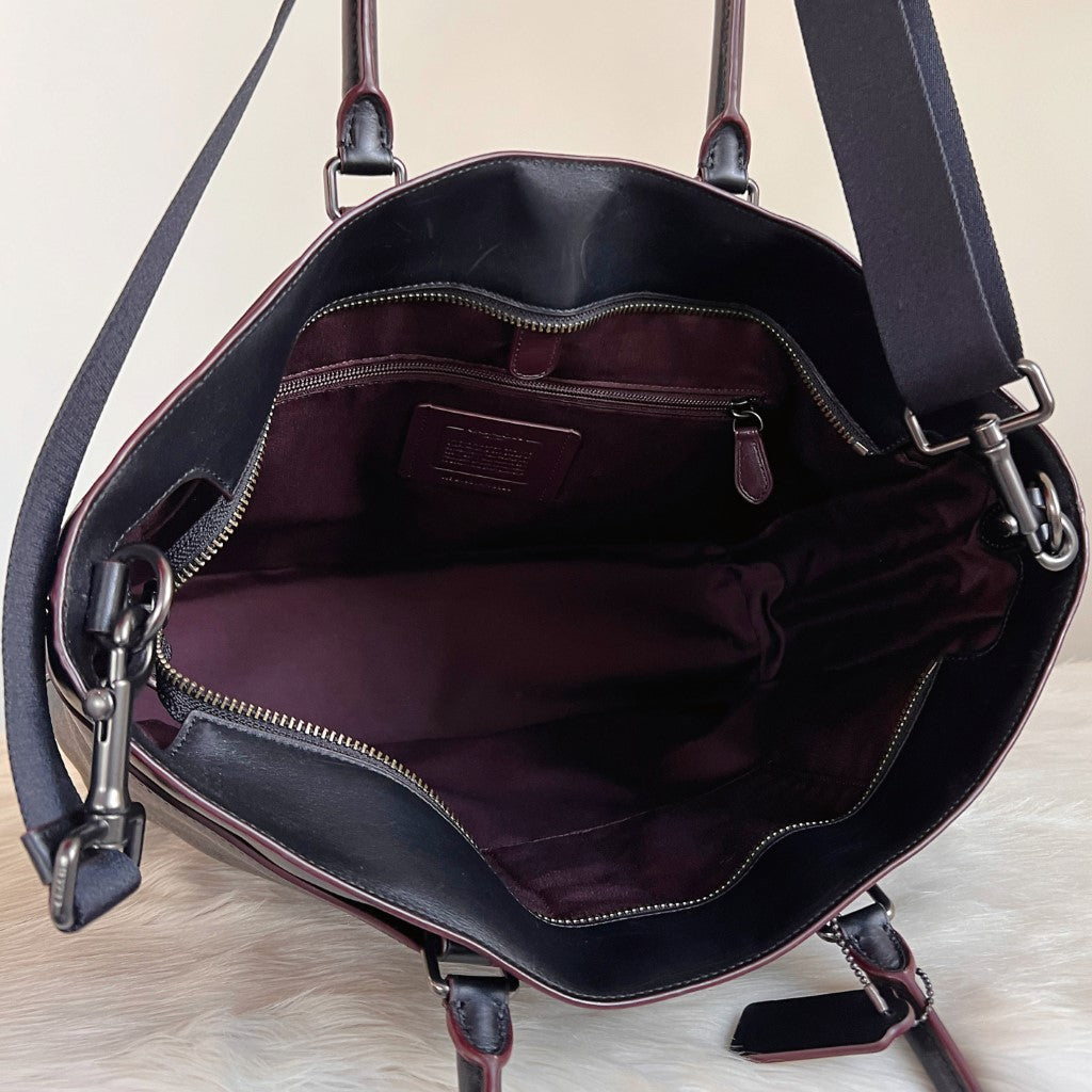 Coach Black Leather Monogram Large Unisex 2 Way Shoulder Bag Excellent