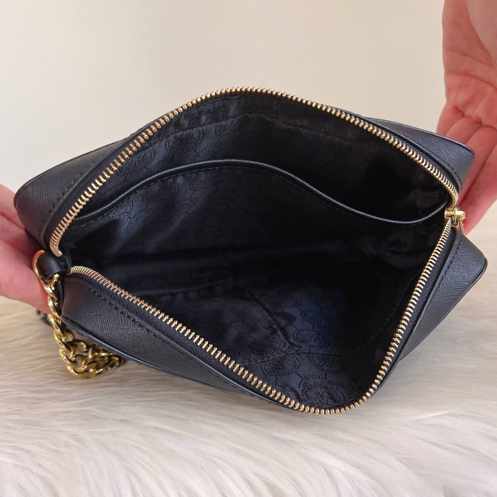 Michael Kors Black Leather Chain Detail Crossbody Shoulder Bag Like New